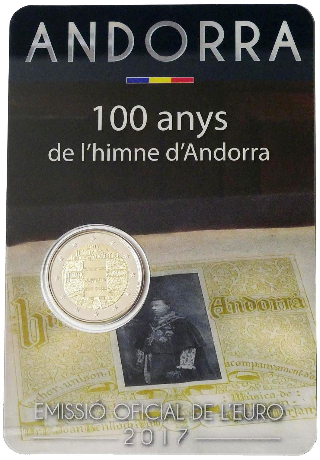 2 euros conmemorativa 100 Años del Himno de Andorra Año 2017